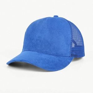 Casquettes en daim de haute qualité en gros, casquettes de camionneur personnalisées avec logo, casquettes de camionneur en daim à 5 panneaux avec maille - Product Image 4