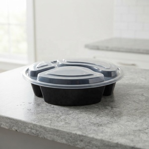 HACAMY Microwave Safe 3 Compartment Round PP Plastic Food <b>Container</b> with Secure Airtight Locking Lid - Product Image 1