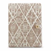 Carnet à spirales personnalisable avec couverture en tissu brodé, journal artisanal en lin, fermeture à bouton en bois, motif floral et papillon folklorique