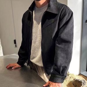 Giacca Corta da Aviatore in Pelle Scamosciata Marrone Caffè Stile Retrò per Uomo, Primavera e Autunno - Product Image 6
