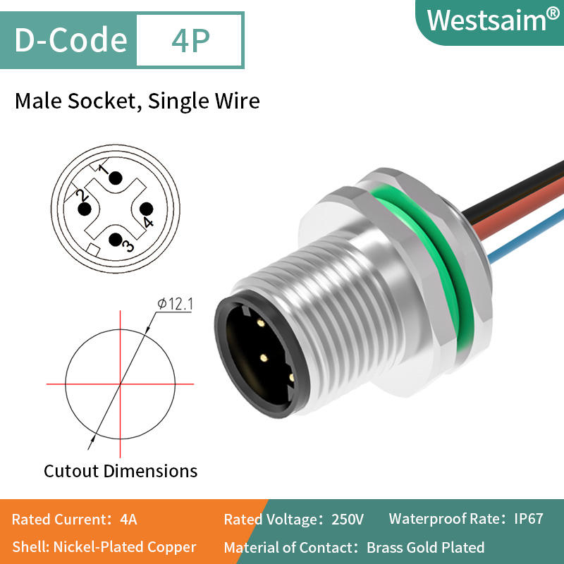M12-D-4P mâle M12 * 1.0