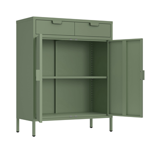 <strong>Green</strong> Metal Display Buffet <strong>Cabinet</strong> Living Room 2 Door Storage Sideboard Steel Cupboard with Modern Display <strong>Cabinet</strong> Style - Product Image 4