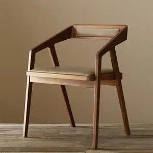 フレンチカントリーラウンジチェアAsk Silla Comedor Wood Home Furniture Armrest Solid Wooden Dining Accent Chair For Restaurant
