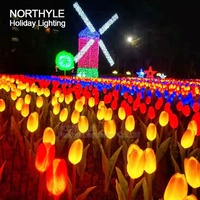 Harga Pabrik Lampu LED Bunga Tulip Buatan Luar Ruangan Lampu Rumput Lentera Tulip Surya untuk Dekorasi Taman Lampu Lanskap
