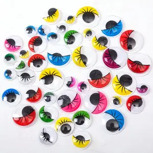 Mixed Colors Self-Adhesive Back Wiggle Googly Eyes with Eyelashes Craft Stickers Round Plastic Eyes for DIY Arts Decoration