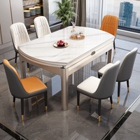 Table Ronde Pliante Rétractable en Bois, Ensemble de Salle à Manger Italien Brillant Effet Ardoise, Mobilier Moderne Minimaliste pour la Maison