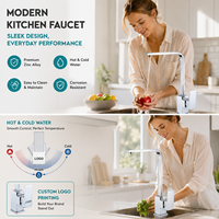 Robinet de cuisine moderne en alliage de zinc durable, mitigeur monocommande avec cartouche céramique, monotrou, eau chaude et froide, finition chromée