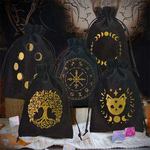 Yeni çift ipli flanel <span class=keywords><strong>Tarot</strong></span> çantası kadife kristal saklama çantası kabarık pamuk büzme ipi zar ve kart oyunları için - Product Image 3