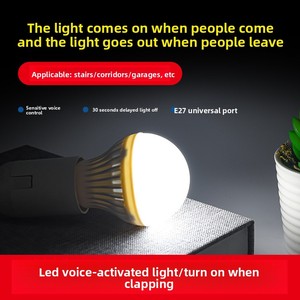 Bombilla LED con Sensor <span class=keywords><strong>de</strong></span> Movimiento y Control <span class=keywords><strong>de</strong></span> Sonido, Material <span class=keywords><strong>de</strong></span> PC y Base E27 para Pasillos Residenciales, Alimentación CA - Product Image 1