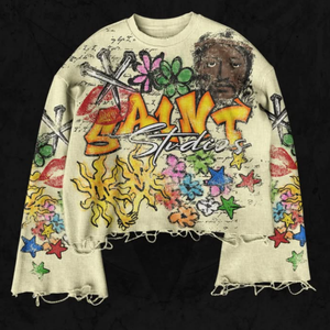 Felpa da uomo con stampa Streetwear in cotone 100% oversize Waffle in maglia termica a maniche lunghe - Product Image 1