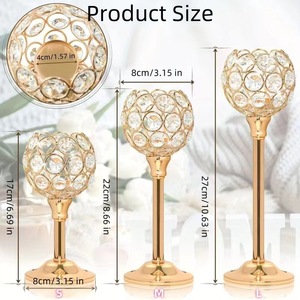 Lussuosi <span class=keywords><strong>Portacandele</strong></span> in Metallo Argentato con Cristalli, Candelabri in Vetro Dorato Personalizzabili per Tavoli da Matrimonio Perfetti - Product Image 4