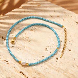 Collar Bingxin con Cuentas Azules y Detalles en Oro, Tema Oceánico, Accesorio Versátil para el Verano, Uso Diario y Vacaciones - Product Image 2