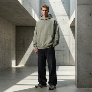 <span class=keywords><strong>Sudadera</strong></span> con Capucha <span class=keywords><strong>de</strong></span> Forro Polar Grueso para Hombre, 380GSM, Estilo Tech Fleece, Manga Raglán Minimalista, Cuello Alto, Estilo Urbano - Product Image 4