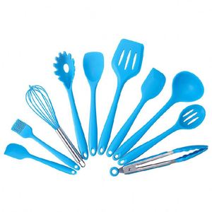 10-piece Set <b>Silicone</b> Kitchen Utensils Non-stick Cooking Spoon Lid Set Rice Spoon Scraper <b>Baking</b> Modern Simple Style Black Red - Product Image 3