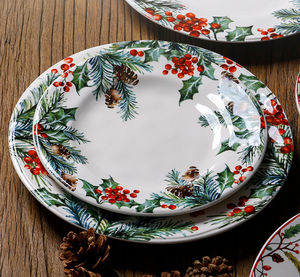 Customizable Christmas Tree Gnome Ceramic Dinner Plates, Hand-Painted Holly Berry Porcelain Platter, Wholesale Holiday Tableware - Product Image 5