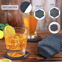 Sous-verre de tapis de tasse en ardoise hexagonale de gravure laser antidérapante noire imprimée UV naturelle en gros pour café Camping extérieur