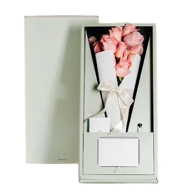 Caja de regalo Embalaje Flor Caja con tapa Embalaje Forma cuadrada Ramo DE BODA Caja de flores rosas para envío de flores
