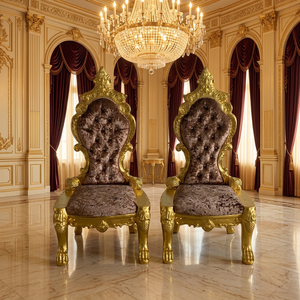 Fauteuil individuel de luxe marron et doré à dossier haut, style classique, pour mariage, banquet, trône royal, chaise royale - Product Image 1