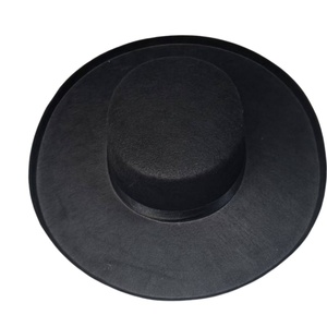 Black Flat Top Wide Brim Plush Fedora <b>Hat</b> Adjustable Minimalist <b>for</b> Casual <b>Wedding</b> Party - Product Image 5
