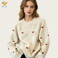 AJB OEM Pull en maille pour femme en mélange polyester et laine, motif cœur, col rond, manches longues, décontracté, pour le bureau