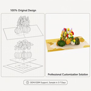 Thanksgiving Pumpkin Floral 3D Pop Up Greeting Card Holiday Handmade <b>Paper</b> Card for Family Friends - Product Image 5