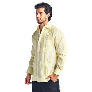 Camicie Casual da Uomo a Maniche Lunghe Stile Cubano Guayabera in Policotone Bianco - Product Image 3