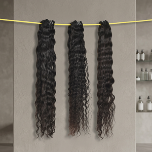 Extensiones de cabello humano virgen de templo indio sin procesar de color natural Onda alineada con cutícula Procesamiento químico Ninguno Color natural - Product Image 1