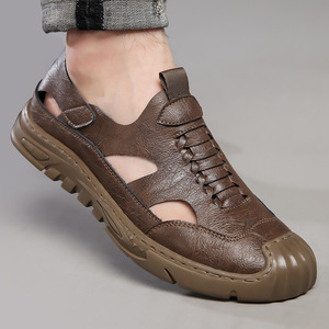 Zapatos Casuales de Hombre, Estilo Slip-On, Color Marrón, Perforados, Suela Suave, Tacón Bajo, Cierre de Velcro, para Verano - Product Image 3