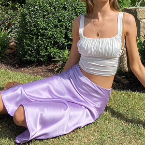 Clacive Ropa De Mujer Vintage <span class=keywords><strong>Satin</strong></span> <span class=keywords><strong>Violet</strong></span> Longue Mode femmes Coréennes <span class=keywords><strong>Jupe</strong></span> Taille Haute A-ligne <span class=keywords><strong>Jupe</strong></span> D'été - Product Image 3