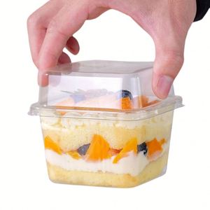 Wholesale Disposable Cake Cups Yogurt Parfait Containers Pudding Cups 8 oz Square <b>Clear</b> Plastic Dessert Cups with Lids and Spork - Product Image 3