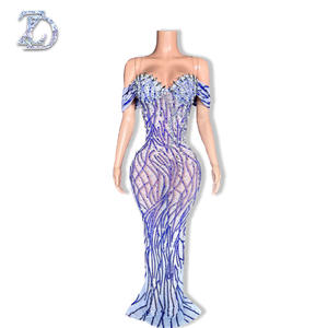 Вечернее клубное платье ZD Bodycon с завышенной талией, открытой спиной, вырезом-лодочкой, длиной в пол, для выпускного вечера, со стразами, открытыми плечами, стрейч, с пайетками - Product Image 1