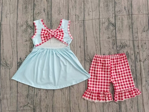 GSSO2544 Tenues d'été personnalisées pour petite fille, imprimé bleu, vêtements pour enfants en gros, ensemble de vêtements pour fille à manches courtes - Product Image 2
