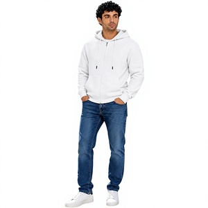 Men's White Zip-Up <b>Hoodie</b> Regular Fit Solid Color Casual Autumn Wear 100% Cotton Fleece Breathable Woven Eco-Friendly <b>Hoodie</b> - Product Image 3