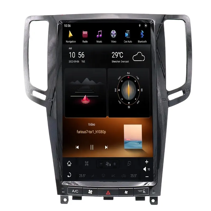 Android 11 6 + 128สำหรับ Infiniti G37 G35 G25 G37S 2007-2013 Tesla สไตล์วิทยุรถนำทาง GPS สเตอริโอมัลติมีเดียเครื่องเล่น