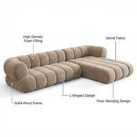 Canapé modulaire irrégulier Wabi Sabi en tissu anti-griffures pour chat, sans bords vifs, avec chaise longue à droite pour salon domestique