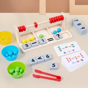 Juguete de matemáticas para niños, Clip de aprendizaje, juego de mesa de cuentas de madera, Abacus de madera