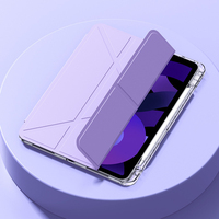 Casing Tablet Anti Benturan dengan Slot Pena, Penyangga Lipat Bentuk Y, Bahan Kulit PU Akrilik Transparan untuk iPad 10.2 10.9 Air Pro 2025