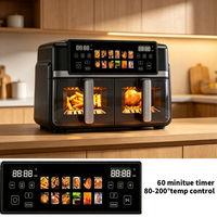 Friteuse à air double avec logo OEM, contrôle indépendant, double panier 10L (5L+5L), écran tactile et fenêtre de visualisation