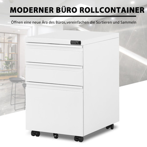 Armoire de classement mobile à 3 tiroirs blanche avec serrure, meuble de rangement roulant pour bureau - Product Image 3