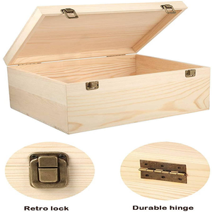 Grande boîte à souvenirs <span class=keywords><strong>en</strong></span> bois avec couvercle à charnières, serrure rétro, <span class=keywords><strong>en</strong></span> pin naturel non fini, pour le bricolage, les bijoux - Product Image 2