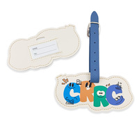 Étiquette de bagage en cuir de forme spéciale, pendentif de sac, impression couleur bleue motif dessin animé, logo personnalisable, carte d'embarquement, petits cadeaux