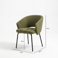 Chaise de salle à manger sans accoudoirs en bouclette nordique avec dossier incurvé, tissu vert rembourré, pieds en métal pour la maison, l'hôtel, le restaurant, le café