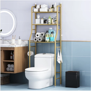 Gold Multifunction Bathroom Over Toilet Storage Rack Metal Floor Shelf Organizer for Laundry Room Space Saving