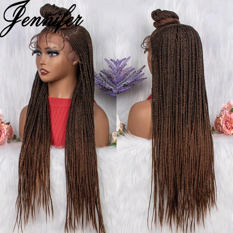 Jennifer Genuine Hair 136 Long Style Box Braids Twist For Black Women Wholesale Glueless Full Lace Braided Wigs Handmade