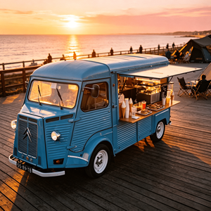 Furgone Elettrico Retrò per Street Food con Piastra Elettrica Commerciale per Sandwich, Ideale per Spiaggia e Balcone Marino - Product Image 1