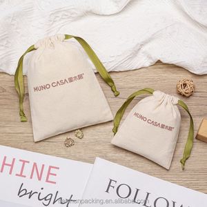 Custom Printed Organic Cotton Drawstring Pouch Recyclable Calico Muslin Velvet <b>Bag</b> Small Promotional Hair Accessories Gift <b>Bag</b> - Product Image 2