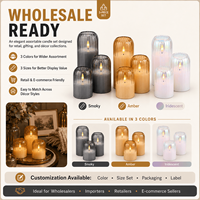 Lot de bougies LED sans flamme en verre fumé, effet flamme vacillante 3D côtelée, à piles, pour la décoration de la maison et de mariages