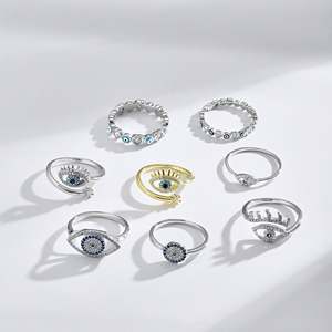 925 Sterling Silver Cubic Zirconia Signet Adjustable <b>Blue</b> Gemstone Turkish Gift <b>Jewelry</b> Eye of the Evil Ring for Women - Product Image 1
