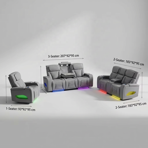 Conjunto de Sofá Reclinable Eléctrico Inteligente Chesterfield Cuadrado, Cuero Sintético, Luz LED, Mesa Ajustable, Lámpara de Lectura - Diseño Moderno - Product Image 4