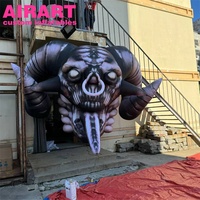 Tête de crâne de monstre taureau gonflable personnalisée effrayante pour la décoration de portail d'Halloween, ballon monstre gonflable